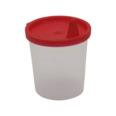 Abbildung von Urinbecher Premium Rot 50 Stück 125 ml Fassungsvermögen bis graduiert auslaufsicherer und gefriertauglicher Urinprobenbecher mit Schnappdeckel mattiertes Schriftfeld auf dem Becher