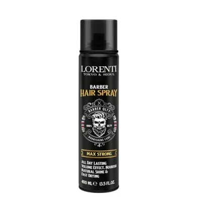 Abbildung von LORENTI TOKYO &amp; SEOUL Barber Hair Spray Max Strong 400ml Haarspray Herren Volumen mit Starkem Halt natürliches Finish ohne Verkleben bis zu 24 h Friseur Haarstyling