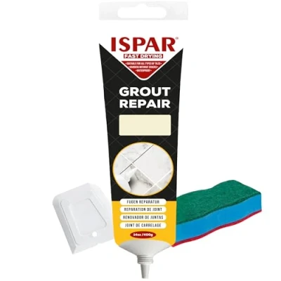 Abbildung von ISPAR Fugenmörtel Creme 400g Fertige Fugenmasse Für Fliesenfugen Mit Spachtel &amp; Reinigungsschwamm Bad, Küche Fugenreparatur Geruchsneutral Alltagstauglich
