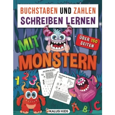 Abbildung von Buchstaben und Zahlen schreiben lernen mit Monstern: Übungsheft für die Vorschule ab 5 Jahren