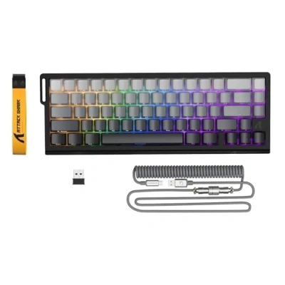 Abbildung von ATTACK SHARK X68PRO HE Rapid Trigger Kabellose Gaming Tastatur, 0,01 mm RT Genauigkeit, Magnetschalter, 8000Hz, Einstellbarer Betätigungsweg, Snap Tap, RGB, C01 Spiral Kabel Schwarz Gradient