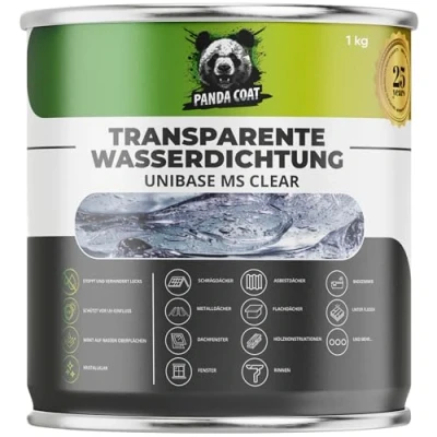 Abbildung von PandaCoat Transparenter Wasserdicht Dichtmittel Flüssigkunststoff Für Bäder, Küchen, Fenster, Aquarien, Dächer, Dachrinnen Reparaturset Dichtschlämme Heimwerkerprojekte Abdichtung (1 kg)