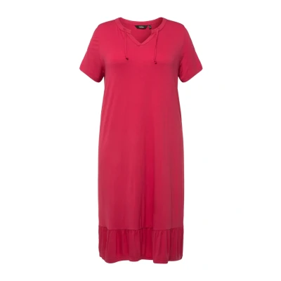 Abbildung von Ulla Popken Split NECK Short Sleeve MIDI Jerseykleid, Damen, Größe: 50/52, Dark pink