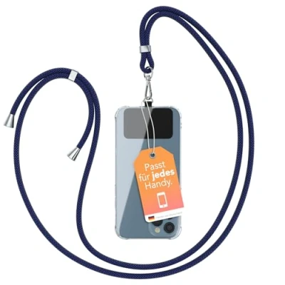 Abbildung von EAZY CASE Handykette Universal zum Umhängen kompatibel mit jedem Handy als Handyhülle Band Handytasche Kette Handyband jeder Hülle kombinierbar Kordel in Navy Blau