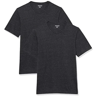 Abbildung von Amazon Essentials Herren T Shirt mit kurzen Ärmeln, V Ausschnitt und schmaler Passform, 2er Pack, Kohlegrau Meliert, XL