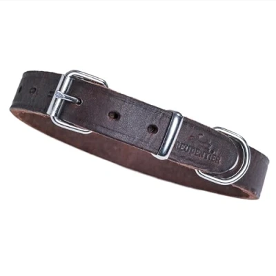 Abbildung von FREUDENTIER Hundehalsband Leder Alsterufer Kollektion Lederhalsband für kleine, mittelgroße &amp; große Hunde aus zertifiziertem Fettleder Handmade in EU (Chocolate, 43,5 55cm)