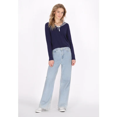 Abbildung von Dreimaster Strickpullover, Damen, Größe: XS/S, Navy offwhite
