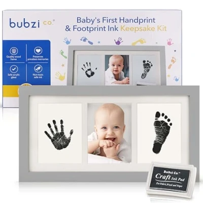 Abbildung von Wunderschönes Baby Handabdruck Set und Fußabdruck Bilderrahmen für neugeborene Mädchen Jungen, einzigartiges Geschenk Babypartys, unvergessliche Erinnerungsbox Dekorationen Zimmer Wand