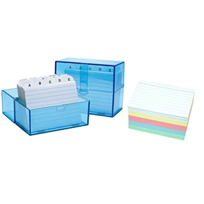 Abbildung von Wedo 2508303 Karteibox DIN A7 quer (aus Kunststoff inklusive 100 Karteikarten, 150 Karten) weiß/liniert/transparentblau (DIN A7, 300