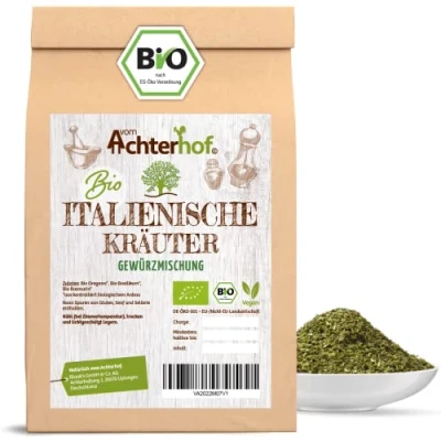 Abbildung von Italienische Kräuter Bio 100g mit Oregano, Rosmarin, Basilikum gerebelt und getrocknet Qualität ideal für Salate, Saucen mediterrane Gerichte vom Achterhof