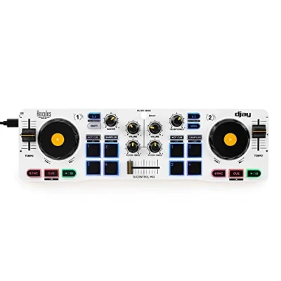 Abbildung von Hercules DJControl Mix Bluetooth Wireless DJ Controller für Smartphones (iOS und Android) dJay App 2 Decks, Weiß