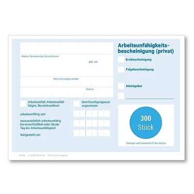 Abbildung von Frank Paperman Formularblock Attest für Krankschreibung, Vordruck Arbeitsunfähigkeitsbescheinigung, 100% Recyclingpapier, DIN A6 Format, Private AU, Arzt Zubehör