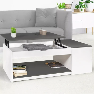 Abbildung von IDMarket Couchtisch, aufklappbar, rechteckig, mit Truhe, Holz, Weiß und Grau