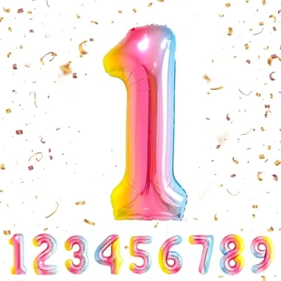 Abbildung von Geburtstag zahlen luftballon 1 jahre Regenbogen Folienballon XXL Riesen in 40&quot; 101cm Geburtstagsdeko Ballon Zahl Deko zum .Fliegt mit Helium