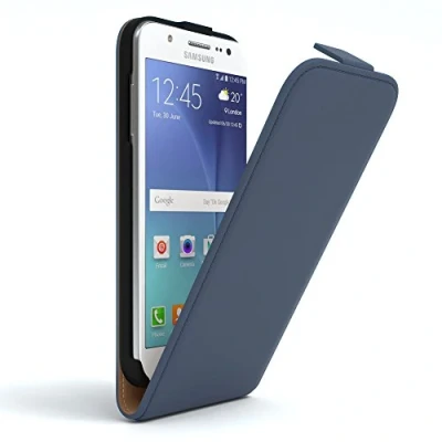 Abbildung von EAZY Case Hülle kompatibel mit Samsung Galaxy J5 (2015) Flip Cover zum Aufklappen, Handyhülle aufklappbar, Schutzhülle, Flipcase, Flipstyle vertikal klappbar, Kunstleder, Dunkelblau