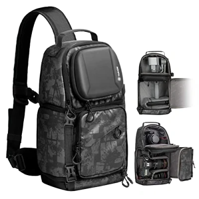 Abbildung von TARION Kameratasche Sling Kamera Schultertasche Umhängetasche Wasserdicht Fotorucksack Spiegelreflex mit Regenschutz, Tasche Kompatibel DSLR Objektiv Stativ (TR S, Grau und Schwarz)