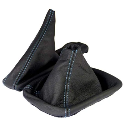 Abbildung von L &amp; P Car Design L&amp;P A0183 Schaltsack Schaltmanschette + Handbremsmanschette kompatibel mit BMW 3er e46 100% Echtleder Leder Schwarz Naht Blau