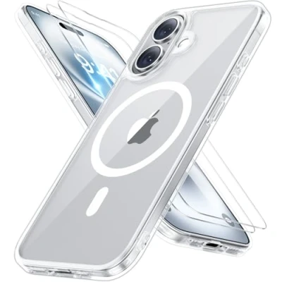 Abbildung von Miracase Magnetisch für iPhone 16 Hülle Magsafe[mit 2 Schutzglas] Militärschutz Stoßfest Kratzfest Anti Fingerabdruck Samtige Haptik Dünn Handyhülle 6,1 Zoll, Klar