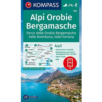 Abbildung von KOMPASS Wanderkarte 104 Alpi Orobie Bergamasche 1:50.000: 4in1 mit Aktiv Guide und Detailkarten inklusive Karte zur offline Verwendung in der App. Fahrradfahren. Skitouren.