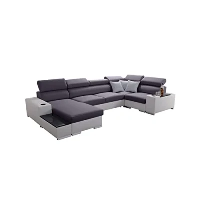 Abbildung von All4All Ecksofa mit Schlaffunktion Passe 335 cm x 205 Wohnlandschaft U Form Schlafsofa Bettkasten XXL Sofa Groß Gewebe Kunstleder Grau/Weiß Linke Seite 26