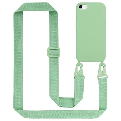 Abbildung von Cadorabo Handykette kompatibel mit Apple iPhone 7 7S 8 SE 2020 Schutzhülle TPU Liquid Silikon Case Necklace verstellbarem Band Kordel Etui Hülle für in Grün