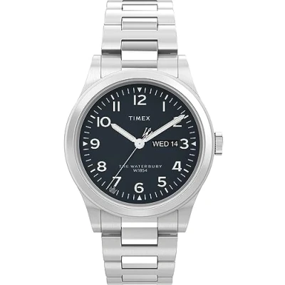 Abbildung von Timex Waterbury Herren Armbanduhr, 39 mm, Edelstahlarmband, schwarzes Zifferblatt, Edelstahlgehäuse TW2W14800