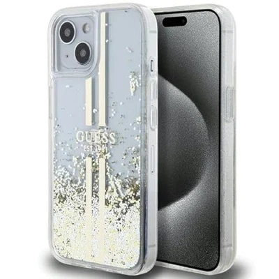 Abbildung von Guess GUHCP15MLFCSEGT Hülle für iPhone 15 Plus / 14 6.7&quot; transparent hardcase Liquid Glitter Gold Stripes