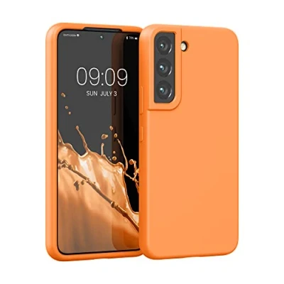 Abbildung von kwmobile Schutzhülle kompatibel mit Samsung S22 Hülle Silikon Case Handyhülle weiche Oberfläche kabelloses Laden Fruity Orange