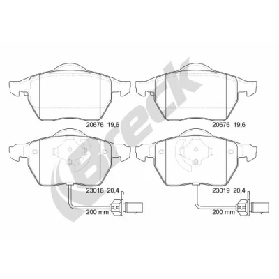 Abbildung von BRECK 23018 00 701 10 Bremsbelagsatz inkl. Verschleißwarnkontakt, mit integriertem Verschleißsensor Zubehör AUDI: A4 B6 Avant, B7 Avant