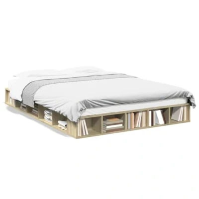 Abbildung von vidaXL Bettgestell, Bett Doppelbett für Schlafzimmer, Bettrahmen mit Lattenrost, Schlafzimmerbett Holzbeine, Sonoma Eiche 160x200cm Holzwerkstoff