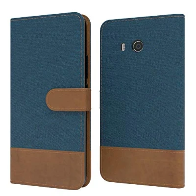 Abbildung von EAZY CASE Tasche kompatibel mit LG X Power 3 Stoff Schutzhülle Standfunktion Klapphülle im Bookstyle, Handyhülle Flip Cover Magnetverschluss und Kartenfach, Kunstleder, Dunkel Blau