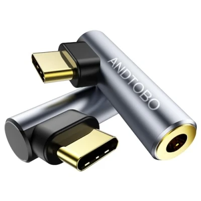 Abbildung von 2 Stück USB C auf 3.5mm Klinke Adapter, Type Female Headphone Jack Dongle Aux Adapter DAC Stereo HiFi Rechtwinklig für iPad Pro Air 5 4, Pixel 7 Pro, Galaxy S23 Ultra S22 S21