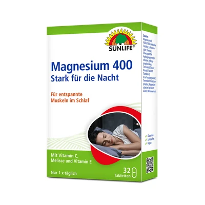 Abbildung von SUNLIFE SUNLIFE® Magnesium 400 Nacht Tabletten 32Stk Muskelkrampf Nervensystem 1 x täglich abends eine Tablette mit ausreichend Flüssigkeit schlucken