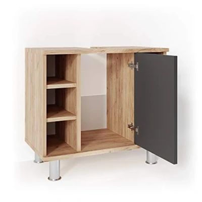 Abbildung von Vicco Waschbeckenunterschrank Fynn, Anthrazit/Goldkraft Eiche, 60 x 54 cm