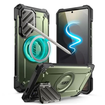 Abbildung von SupCase für Samsung Galaxy S25 Ultra Hülle mit Kameraschutz (UBMag XT), [S Pen Friendlich] [Kompatibel MagSafe] Düne Case Schutzhülle Magnetisch Handyhülle Ständer (Grün)