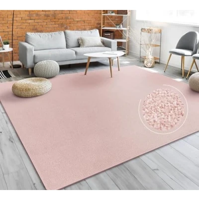 Abbildung von Teppich Wohnzimmer Schlafzimmer Esszimmer Kurzflor Moderne Optik Einfarbig Pastell, Grösse:200x280 cm, Farbe:Rosa