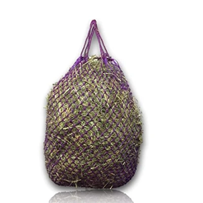 Abbildung von Pferdelinis Heunetz für Pferde, engmaschig optimal zur Beschäftigung Pferde 3x3 Heutasche 4,5 kg Füllgewicht (4X Lila)