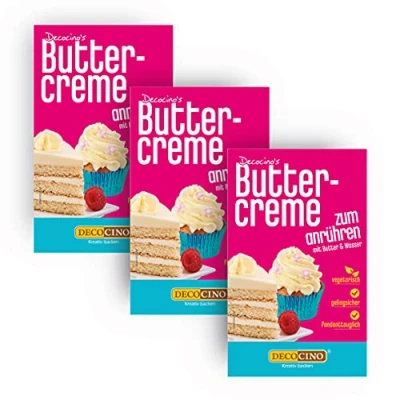 Abbildung von DECOCINO Buttercreme Fertigmischung (3er Set 3x 250g), zum Einstreichen, Füllen und Garnieren, ideal für Cupcakes, Creme Fondant Torten