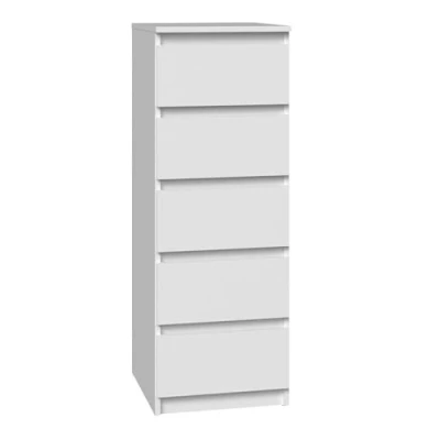 Abbildung von Home Collective Kommode weiß mit fünf Schubladen, Schlafzimmer Flur Nachttisch, Schrank, Sideboard, Highboard, Breite 40 cm Höhe 111cm