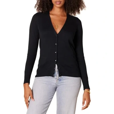 Abbildung von Amazon Essentials Damen Leichter Cardigan mit V Ausschnitt (in Übergröße erhältlich), Schwarz, XL