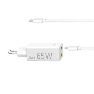 Abbildung von Hama Netzteil USB C und A Universal für Notebook, Tablet Smartphone (kompaktes Ladegerät GaN Power Delivery, 65 Watt Schnellladegerät Quick Charge 3.0, kompatibel mit Thunderbolt) weiß