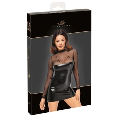 Abbildung von Kleid im edlem Powerwetlook mit dezent samtbeflocktem Stretchtüll Oberteil