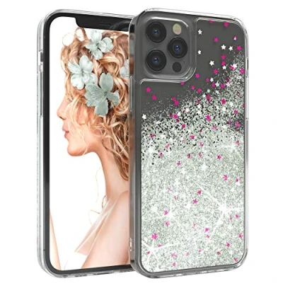 Abbildung von EAZY CASE Hülle kompatibel mit iPhone 12/12 Pro Schutzhülle Flüssig Glitzer, Handyhülle, Schutzhülle, Back Cover Glitter Flüssigkeit, TPU/Silikon, Transparent/Durchsichtig, Silber