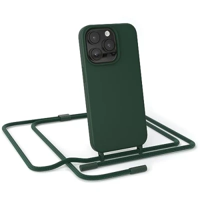 Abbildung von EAZY CASE Handykette Silikon Premium kompatibel mit iPhone 14 Pro Handyhülle Umhängeband, Handykordel Schutzhülle, Silikonhülle, Hülle Band, Kette für Smartphone, Pinien Grün