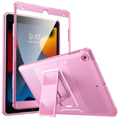 Abbildung von MoKo Hülle Kompatibel mit Neu iPad 9. Generation 10,2 2021/iPad 8. 2020/iPad 7. Gen, Stoßfest Schutzhülle Ständer Eingebauter Displayschutz Zoll, Blumen Rosa
