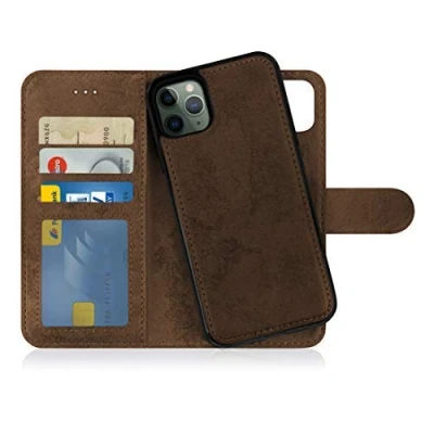 Abbildung von MyGadget Flip Case für iPhone 11 Pro Max [ abnehmbare Magnet Hülle ] Handyhülle aus Kunstleder Klapphülle mit Kartenfach Schutzhülle in Braun