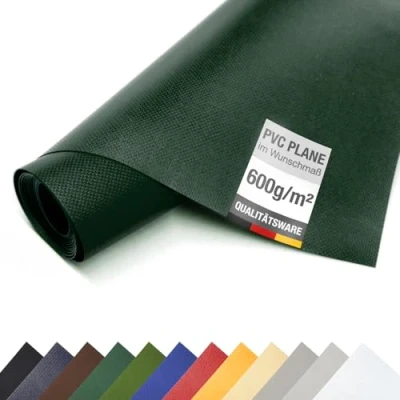 Abbildung von (3m breit) Abdeckplane aus LKW Planenstoff 600g/m² Meterware ohne Ösen, Gewebeplane PVC Plane Schutzplane Industrie (Grün RAL6005)