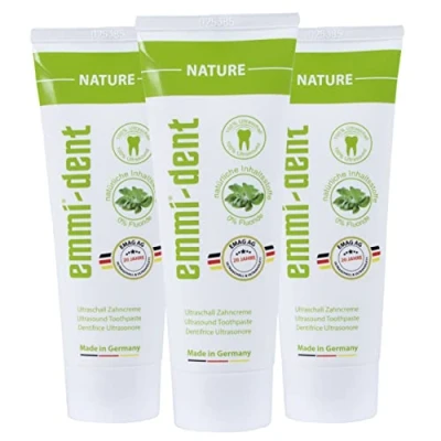 Abbildung von emmi dent Ultraschall Zahncreme „Nature“ I Ideal für empfindliche Zähne und Zahnfleisch Frei von Fluorid, Mikroplastik &amp; Nanomaterialien Vegan glutenfrei 3x 75 ml
