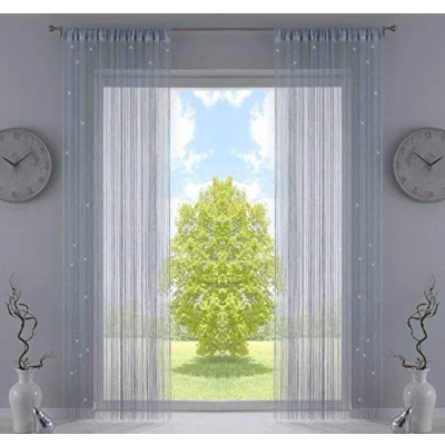 Abbildung von 2er Set Fadengardine, HxB 250x140 cm, Grau Lurex mit Tunneldurchzug und eingenähtem Kräuselband, geeignet für Gardinenstangen Gardinenschienen Fadenvorhänge Fadenstores Raumteiler, 20303CN2