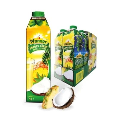 Abbildung von Pfanner Ananas Kokos Getränk (8 x 1 l) Ananassaft und Kokoswasser Fruchtgetränk im Vorratspack mit mind. 25 % Fruchtgehalt
